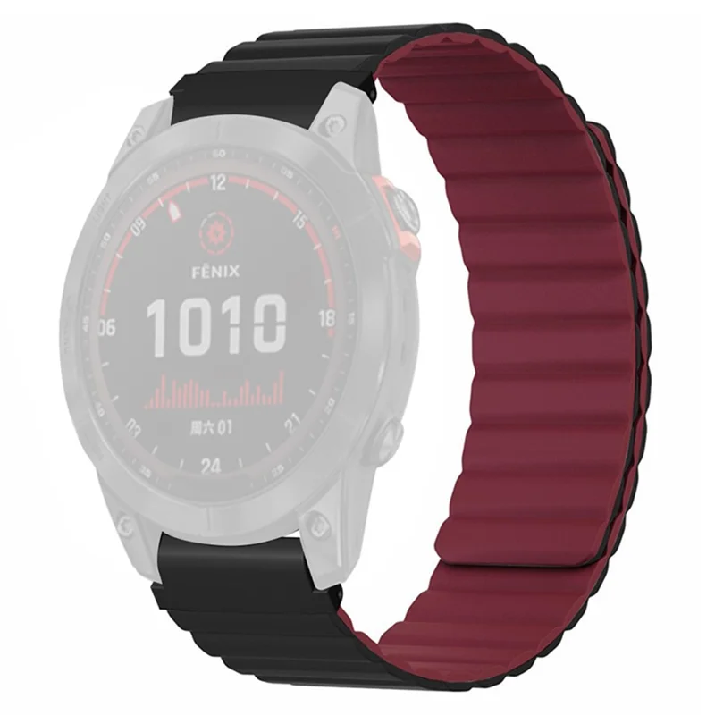For Garmin Fenix 7S / 6S / 5S Watch Band Replacement Magnetic Silicone Strap with 20mm PC Connector - Black+Wine Red