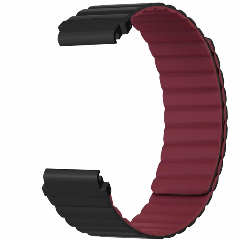 For Garmin Fenix 7S / 6S / 5S Watch Band Replacement Magnetic Silicone Strap with 20mm PC Connector - Black+Wine Red