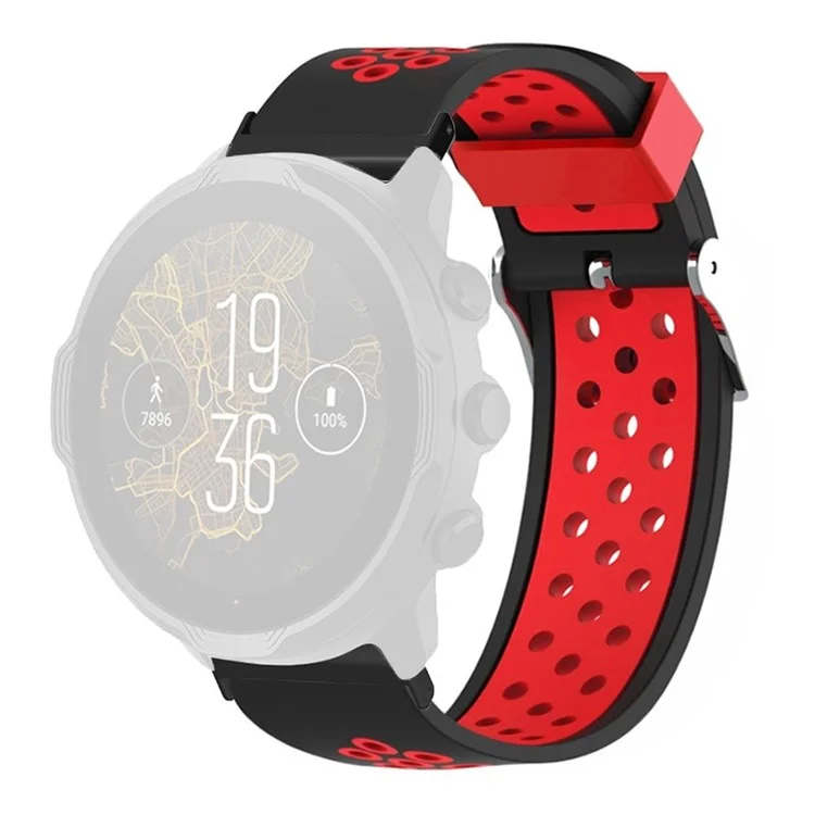 For Suunto Spartan Sport Wrist HR Baro / Suunto 7 Watch Band 24mm Silicone Strap Replacement with Breathable Holes - Black+Red
