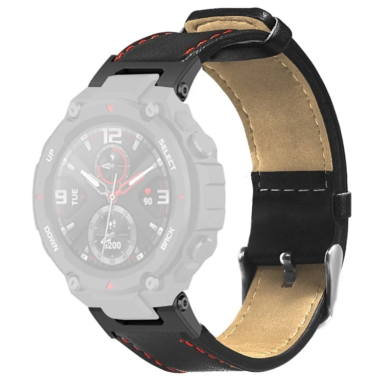 Pour Huami Amazfit T-Rex / T-Rex Pro Remplacement Bracelet de Montre Couture Véritable Cuir de Vache, Noir