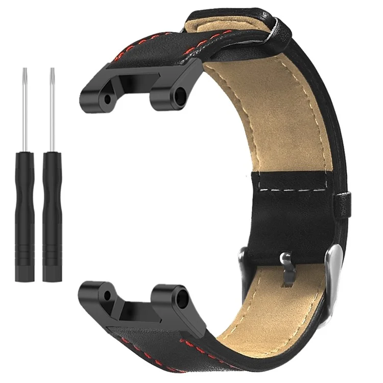 Pour Huami Amazfit T-Rex / T-Rex Pro Remplacement Bracelet de Montre Couture Véritable Cuir de Vache, Noir