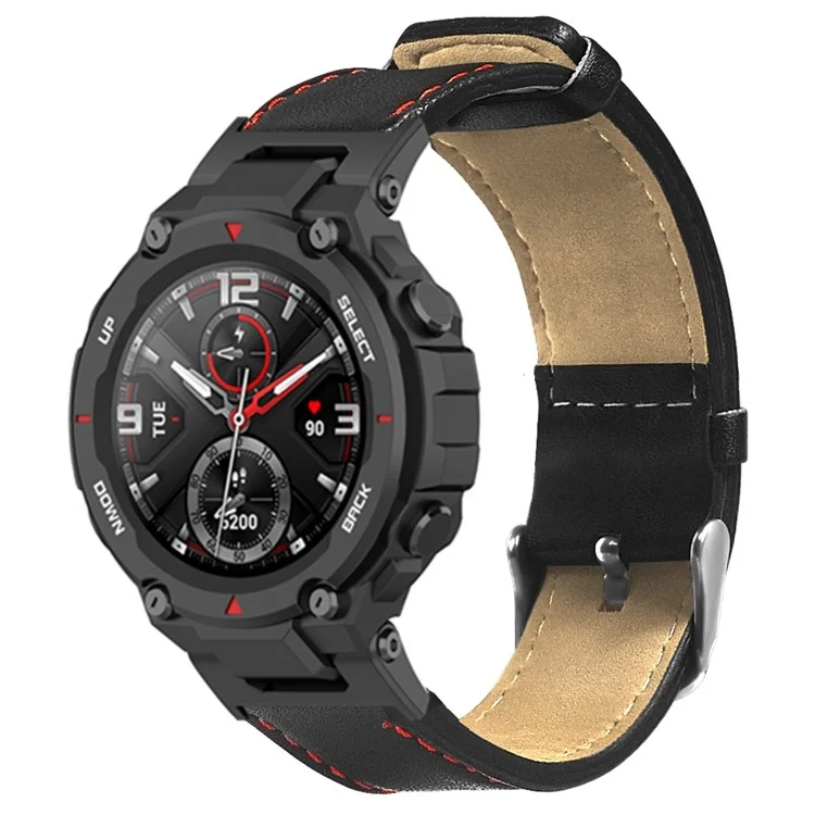 Pour Huami Amazfit T-Rex / T-Rex Pro Remplacement Bracelet de Montre Couture Véritable Cuir de Vache, Noir
