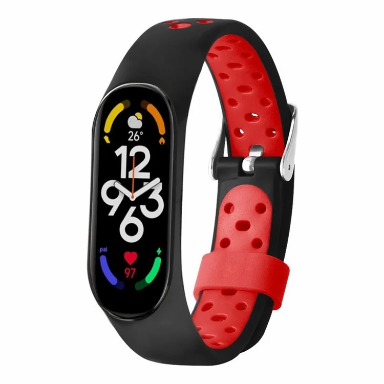 For Xiaomi Mi Band 7 / 6 / 5 / 4 / 3 NFC Watch Bands Dual Color Breathable Silicone Straps - Black+Red