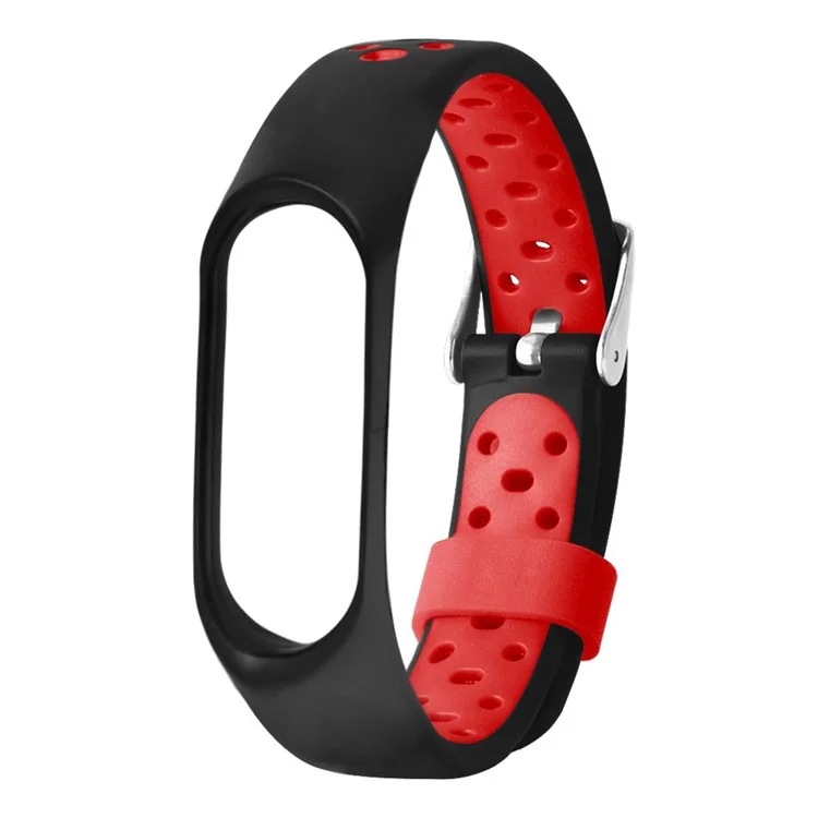 For Xiaomi Mi Band 7 / 6 / 5 / 4 / 3 NFC Watch Bands Dual Color Breathable Silicone Straps - Black+Red