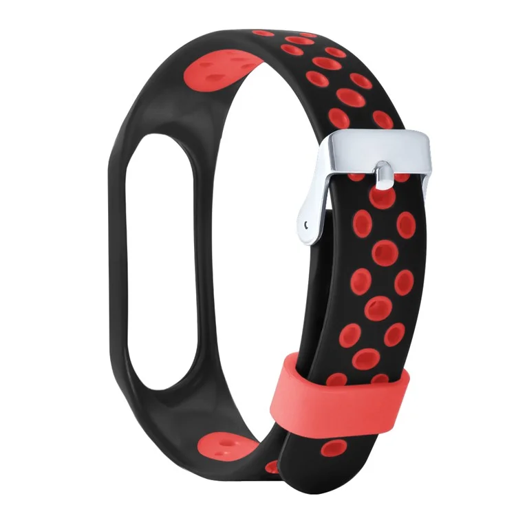 For Xiaomi Mi Band 7 / 6 / 5 / 4 / 3 NFC Watch Bands Dual Color Breathable Silicone Straps - Black+Red