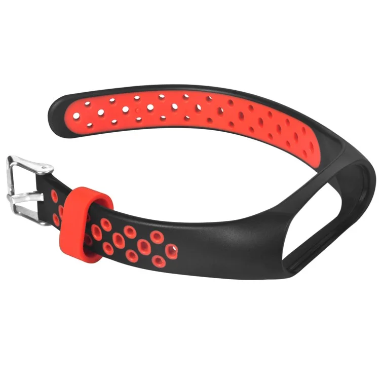For Xiaomi Mi Band 7 / 6 / 5 / 4 / 3 NFC Watch Bands Dual Color Breathable Silicone Straps - Black+Red