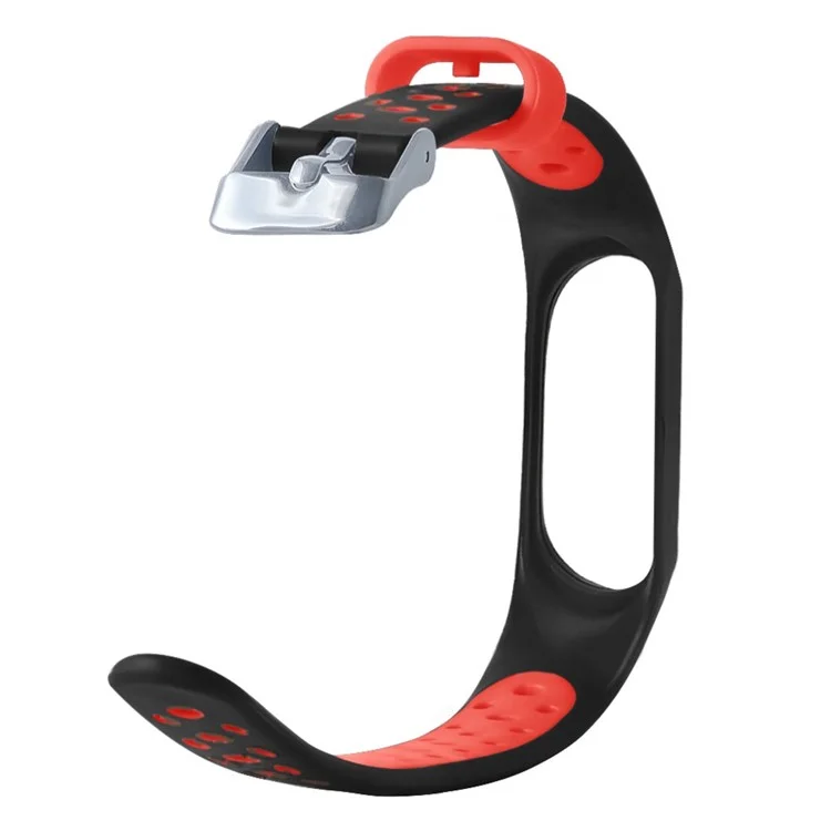For Xiaomi Mi Band 7 / 6 / 5 / 4 / 3 NFC Watch Bands Dual Color Breathable Silicone Straps - Black+Red