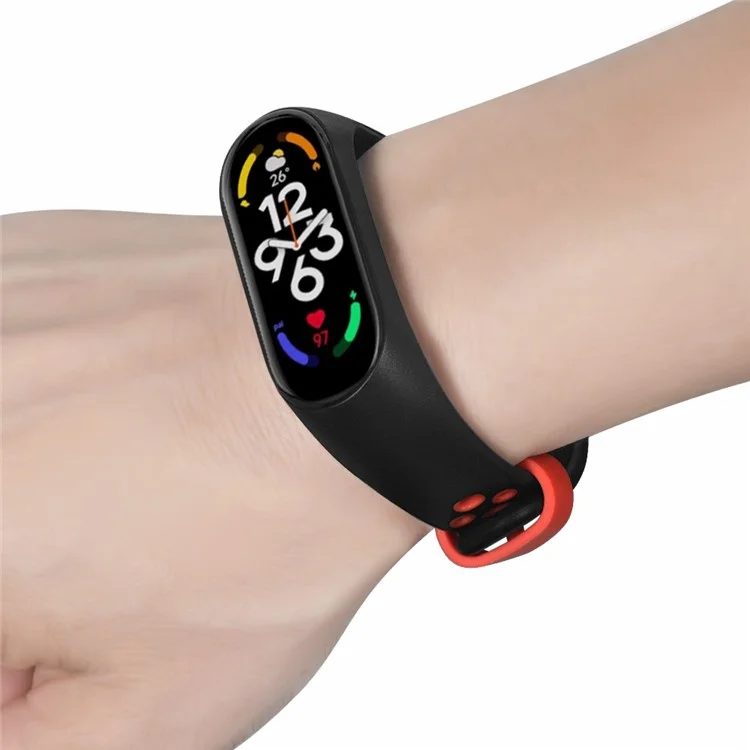 For Xiaomi Mi Band 7 / 6 / 5 / 4 / 3 NFC Watch Bands Dual Color Breathable Silicone Straps - Black+Red