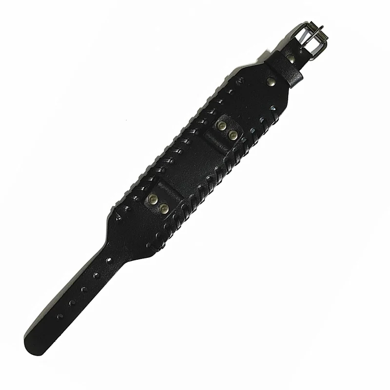 For Huami Amazfit GTS 4 / 3 / 2 / 2 mini / Bip Watch Band Rivet Punk Style 20mm Cowhide Leather Bracelet Strap - Black