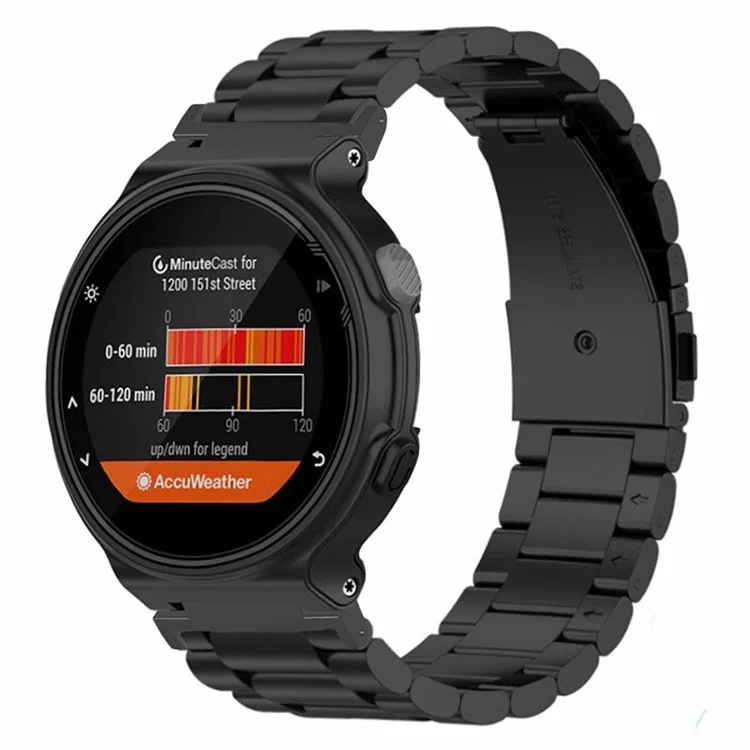 Per Garmin Forerunner 220 / 230 / 235 / 735XT / 620 / 630 Watch Band 3-beads Solid Metal Strap - Nero