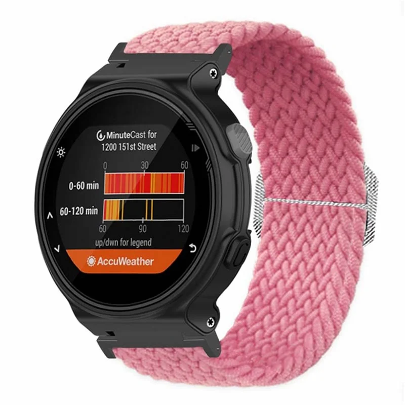 For Garmin Forerunner 220 / 230 / 235 / 735XT / 620 / 630 Watch Strap Stretchy Braided Nylon Band - Pink