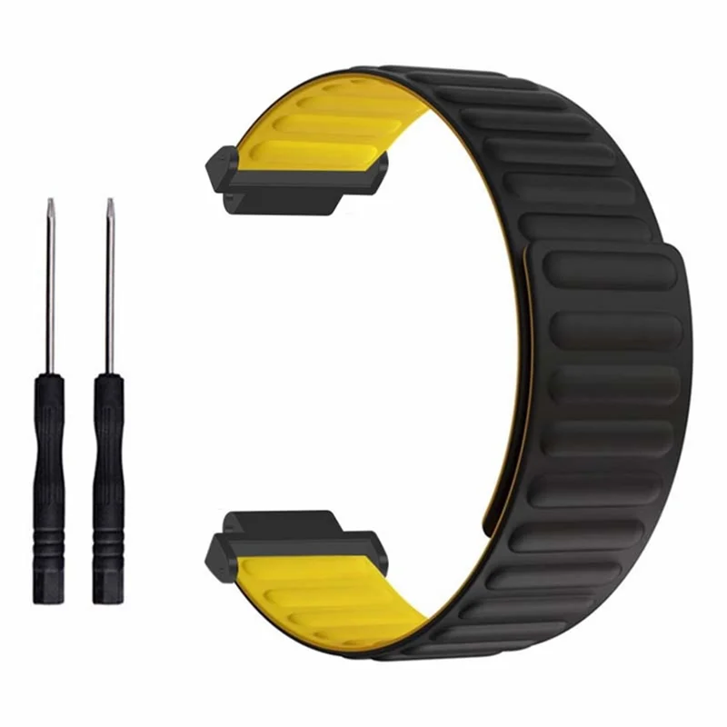 For Garmin Forerunner 220 / 230 / 235 / 735XT / 620 / 630 Silicone Strap Magnetic Smartwatch Bands - Black+Yellow