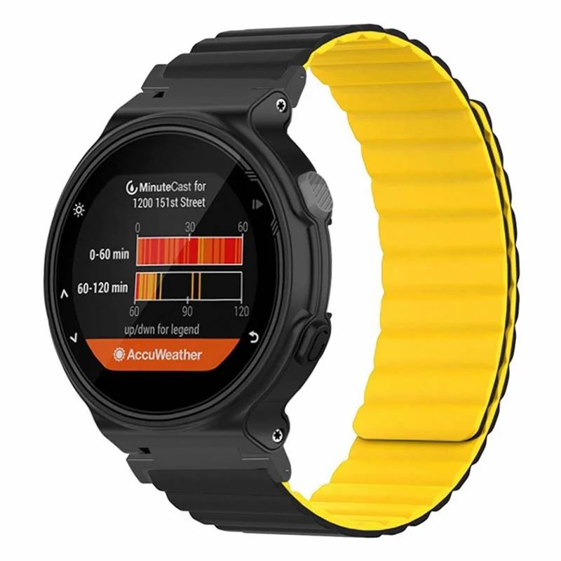 For Garmin Forerunner 220 / 230 / 235 / 735XT / 620 / 630 Silicone Strap Magnetic Smartwatch Bands - Black+Yellow