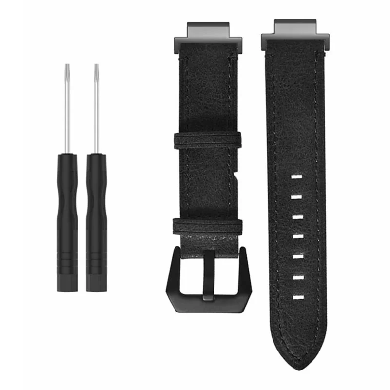 For Garmin Forerunner 220 / 230 / 235 / 735XT / 620 / 630 Watch Strap PU Leather Retro Texture Wristband Strap - Black