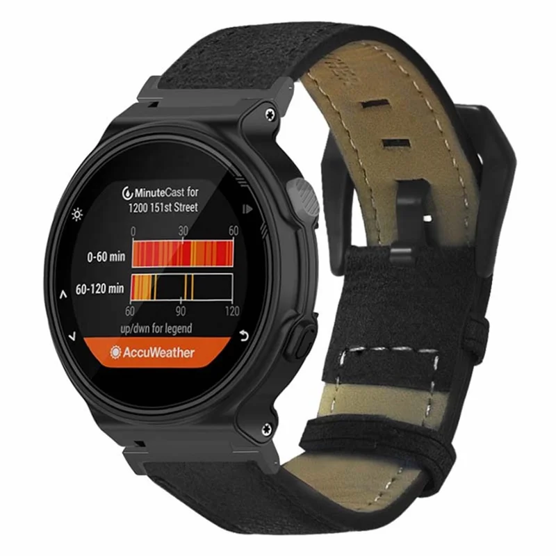 For Garmin Forerunner 220 / 230 / 235 / 735XT / 620 / 630 Watch Strap PU Leather Retro Texture Wristband Strap - Black