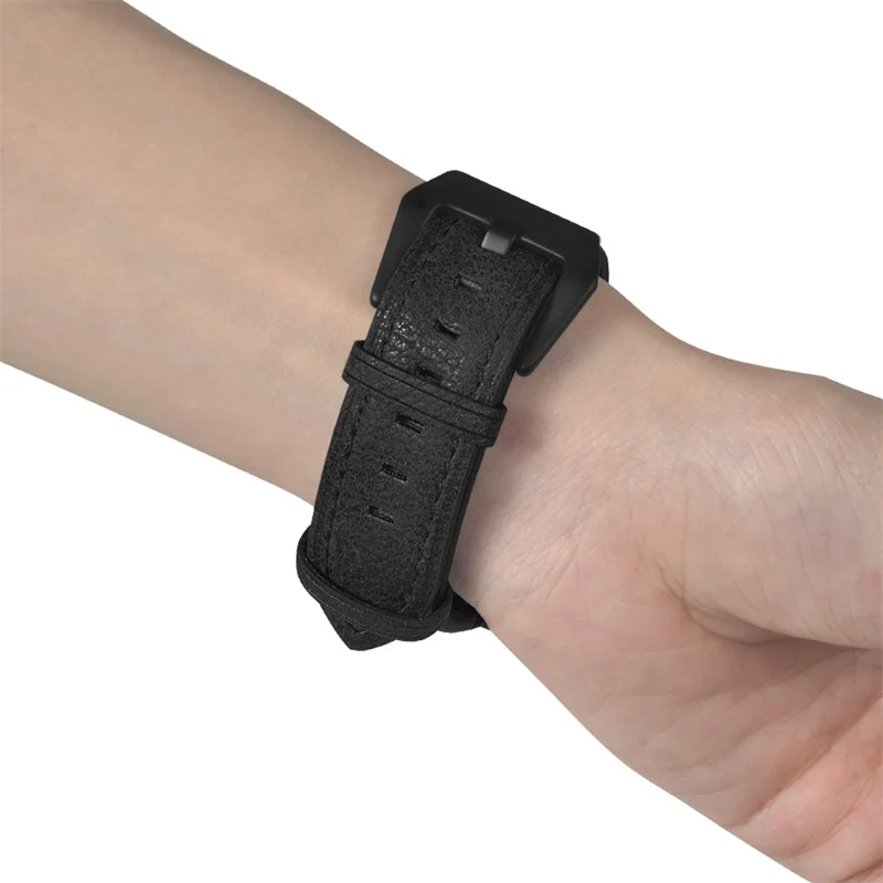 For Garmin Forerunner 220 / 230 / 235 / 735XT / 620 / 630 Watch Strap PU Leather Retro Texture Wristband Strap - Black