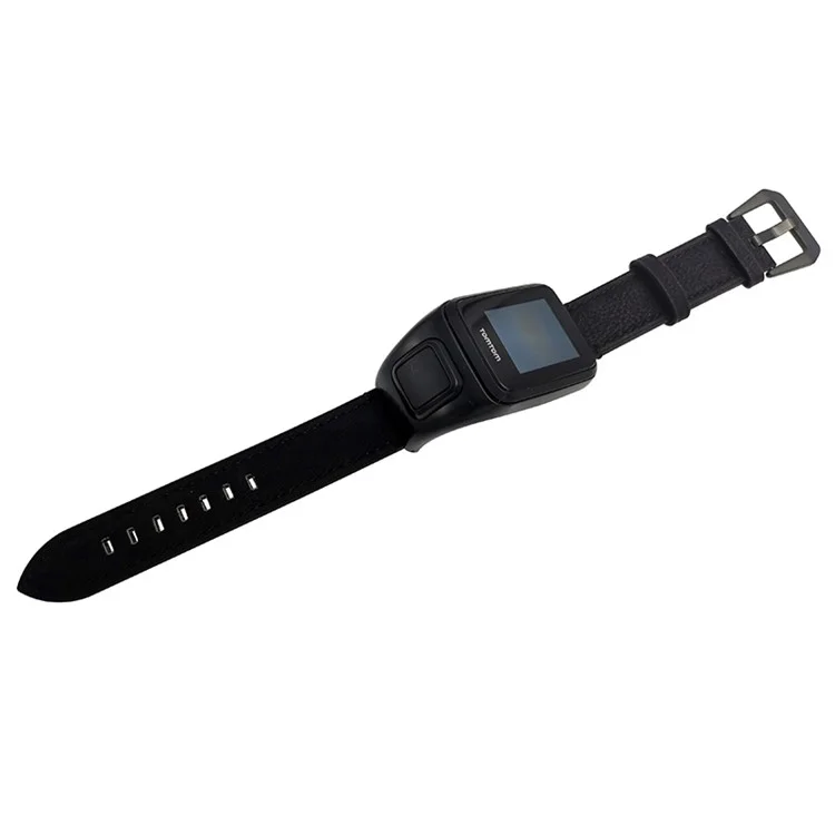 For TomTom Runner 3 / Adventurer Genuine Cow Leather Band Electroplating Buckle  Watch Strap with Case - Black
