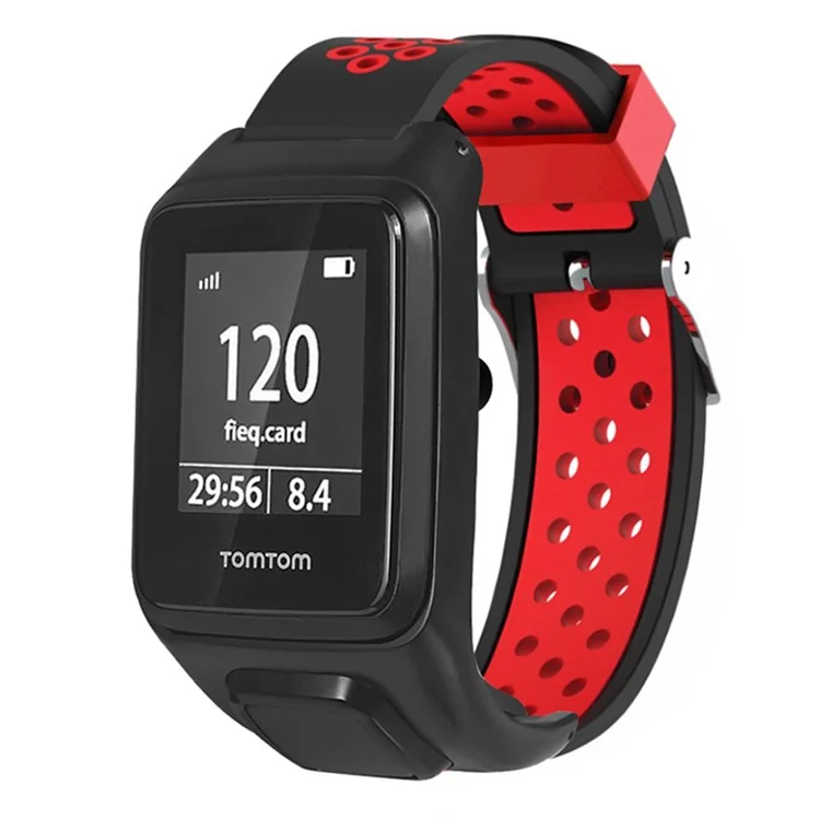 For TomTom Runner 3 / Adventurer Silicone Band Dual Color Breathable Watch Strap with Case - Black+Red