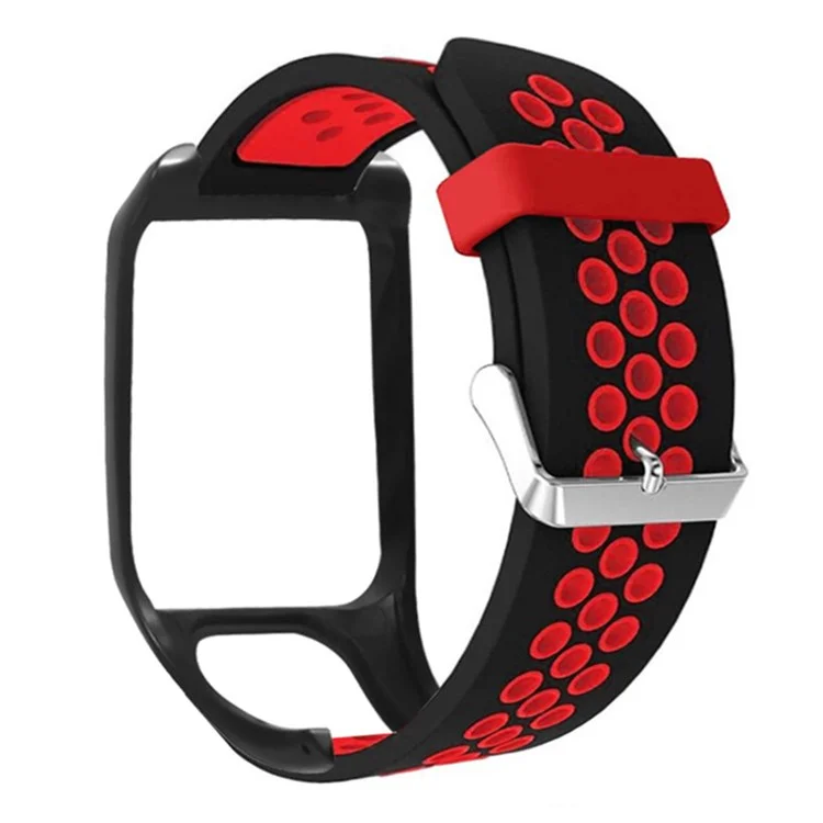 For TomTom Runner 3 / Adventurer Silicone Band Dual Color Breathable Watch Strap with Case - Black+Red
