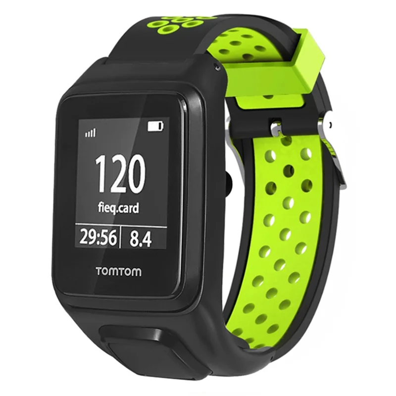 For TomTom Runner 3 / Adventurer Silicone Band Dual Color Breathable Watch Strap with Case - Black+Green