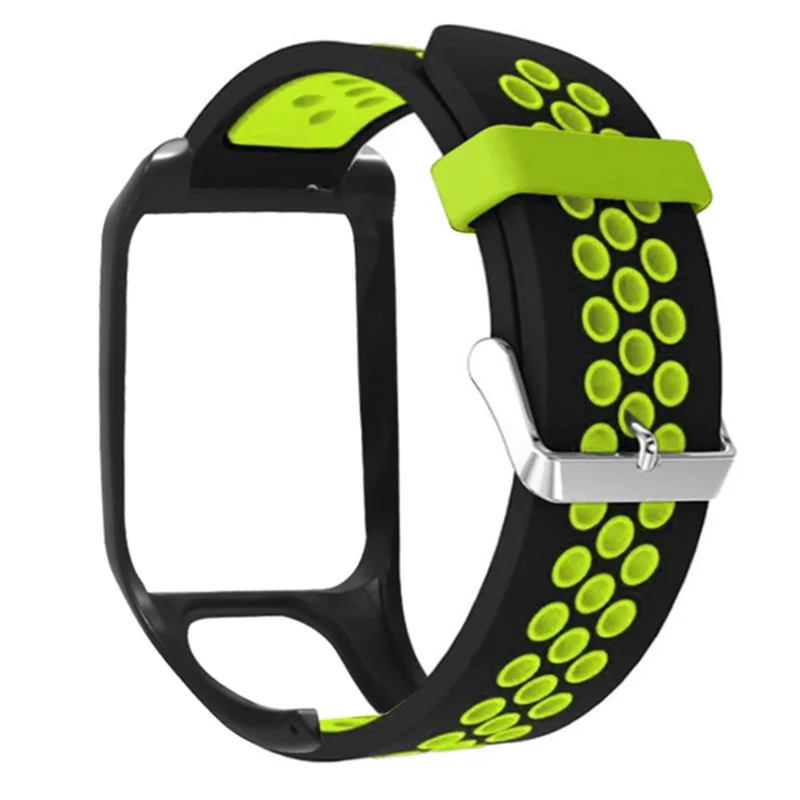 For TomTom Runner 3 / Adventurer Silicone Band Dual Color Breathable Watch Strap with Case - Black+Green