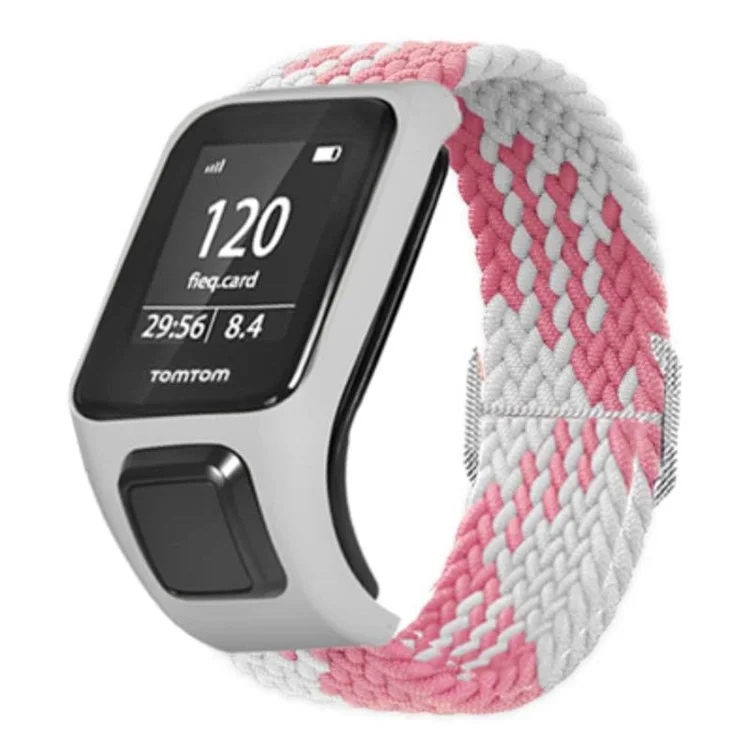 Para TomTom Runner 2 / 3 / Spark / Adventurer Reloj Banda de Nailon Trenzado Ajustable con Funda - Rosa+Blanco