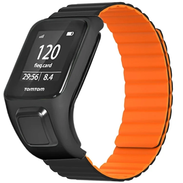 For TomTom Runner 2 / 3 / Spark / Adventurer Watch Band Silicone Magnetic Strap with Case - Black+Orange