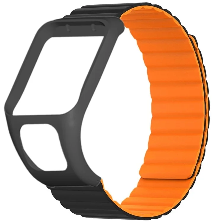 For TomTom Runner 2 / 3 / Spark / Adventurer Watch Band Silicone Magnetic Strap with Case - Black+Orange