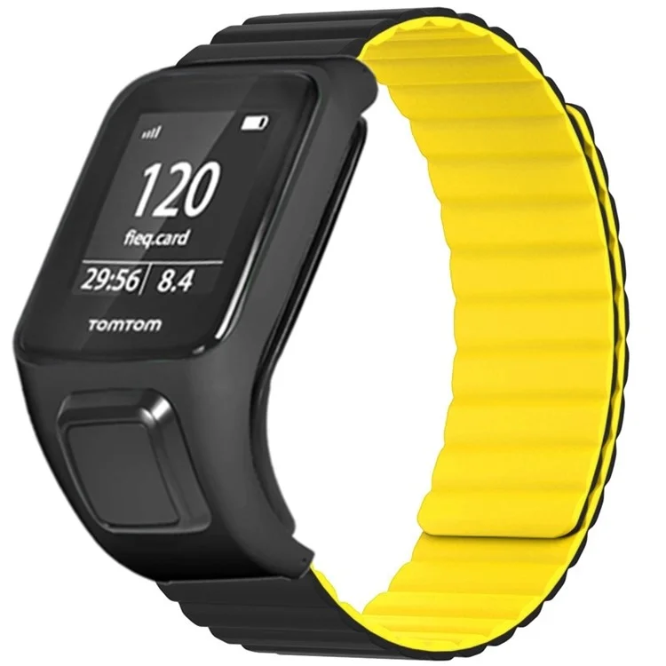 Für TomTom Runner 2 / 3 / Spark / Adventurer Uhr Armband Silikon Magnetisches Armband mit Gehäuse - Schwarz+Gelb
