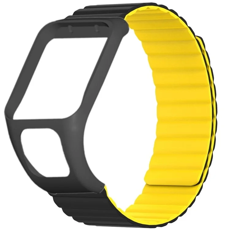 Für TomTom Runner 2 / 3 / Spark / Adventurer Uhr Armband Silikon Magnetisches Armband mit Gehäuse - Schwarz+Gelb
