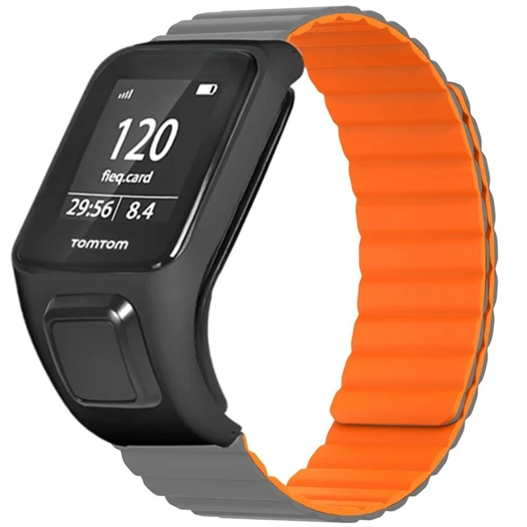 Para la banda de reloj TomTom Runner 2 / 3 / Spark / Adventurer Silicona Magnética con Estuche - Gris+Naranja