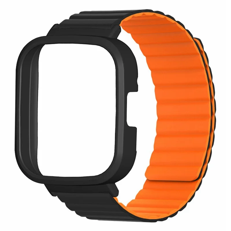 Pour Xiaomi Redmi Watch 3 Bracelet de montre en silicone magnétique avec boîtier de montre en PC - Noir+Orange