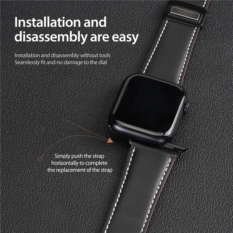 Ремешок DUX DUCIS YA Series для Apple Watch Series 10 42 мм / 9 8 7 41 мм / SE (2023) SE (2022) SE 6 5 4 40 мм / 3 2 1 38 мм, натуральная кожа коровы - черный