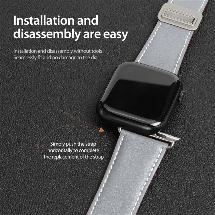 DUX DUCIS YA Series Strap for Apple Watch Series 10 42mm / 9 8 7 41mm / SE (2023) SE (2022) SE 6 5 4 40mm / 3 2 1 38mm Genuine Cow Leather Watch Band - Grey