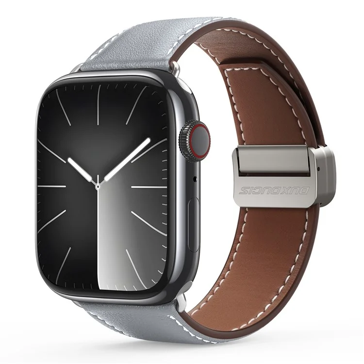 DUX DUCIS YA Series Strap for Apple Watch Series 10 42mm / 9 8 7 41mm / SE (2023) SE (2022) SE 6 5 4 40mm / 3 2 1 38mm Genuine Cow Leather Watch Band - Grey