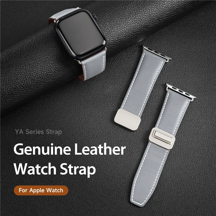 DUX DUCIS YA Series Strap for Apple Watch Series 10 42mm / 9 8 7 41mm / SE (2023) SE (2022) SE 6 5 4 40mm / 3 2 1 38mm Genuine Cow Leather Watch Band - Grey