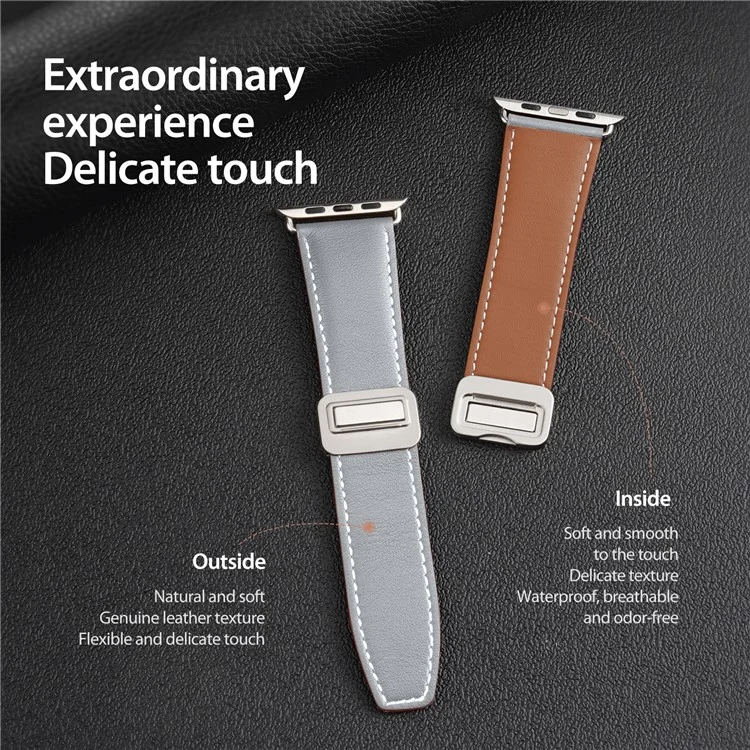 DUX DUCIS YA Series Strap for Apple Watch Series 10 42mm / 9 8 7 41mm / SE (2023) SE (2022) SE 6 5 4 40mm / 3 2 1 38mm Genuine Cow Leather Watch Band - Grey
