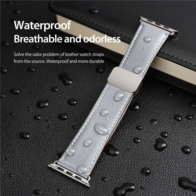 DUX DUCIS YA Series Strap for Apple Watch Series 10 42mm / 9 8 7 41mm / SE (2023) SE (2022) SE 6 5 4 40mm / 3 2 1 38mm Genuine Cow Leather Watch Band - Grey