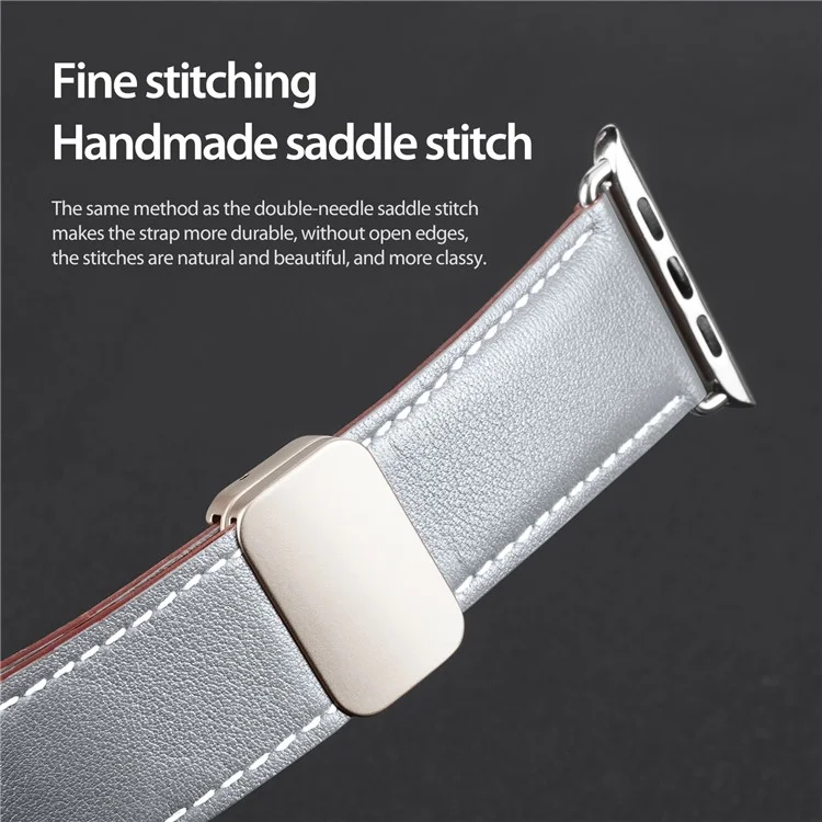 DUX DUCIS YA Series Strap for Apple Watch Series 10 42mm / 9 8 7 41mm / SE (2023) SE (2022) SE 6 5 4 40mm / 3 2 1 38mm Genuine Cow Leather Watch Band - Grey