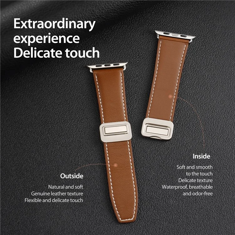 Pulseira de Couro Genuíno DUX DUCIS YA Series para Apple Watch Series 10 46mm / Ultra 2 Ultra 49mm / Series 9 8 7 45mm / 6 5 4 SE (2023) SE (2022) SE 44mm / 3 2 1 42mm - Marrom