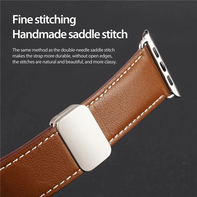Pulseira de Couro Genuíno DUX DUCIS YA Series para Apple Watch Series 10 46mm / Ultra 2 Ultra 49mm / Series 9 8 7 45mm / 6 5 4 SE (2023) SE (2022) SE 44mm / 3 2 1 42mm - Marrom