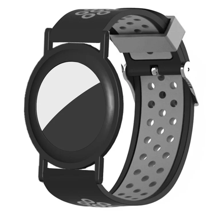 For AirTag Hidden Silicone Wristband Adjustable Bracelet with PC Frame Cover - Black+Grey