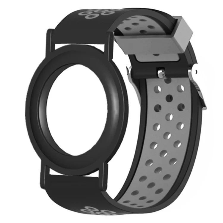 For AirTag Hidden Silicone Wristband Adjustable Bracelet with PC Frame Cover - Black+Grey