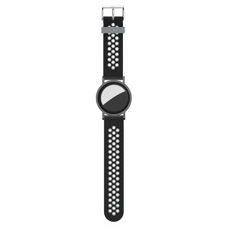 For AirTag Hidden Silicone Wristband Adjustable Bracelet with PC Frame Cover - Black+Grey