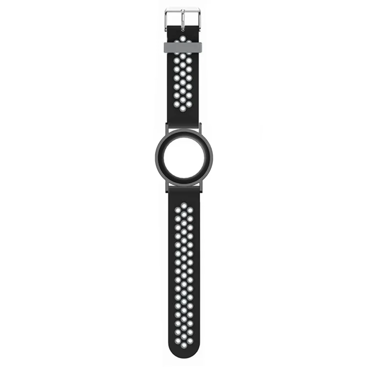 For AirTag Hidden Silicone Wristband Adjustable Bracelet with PC Frame Cover - Black+Grey