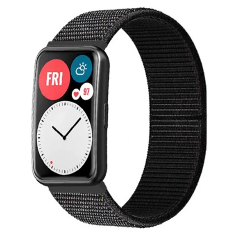 Para Huawei Watch Fit Sport Sport Loop Nylon Band Nylon Magic Reemplazo de Cinta de Muñeca Strap de Muñeca - Negro
