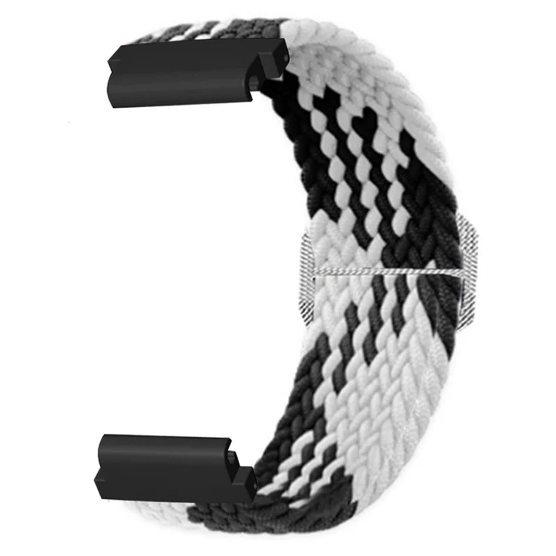For Garmin Fenix 7S / 6S / 5S Stretchy Nylon Watch Strap Sport Wristbands with 20mm PC Connector - Black+White