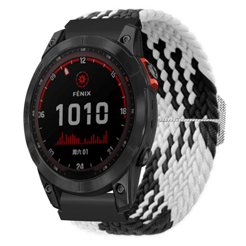 For Garmin Fenix 7S / 6S / 5S Stretchy Nylon Watch Strap Sport Wristbands with 20mm PC Connector - Black+White