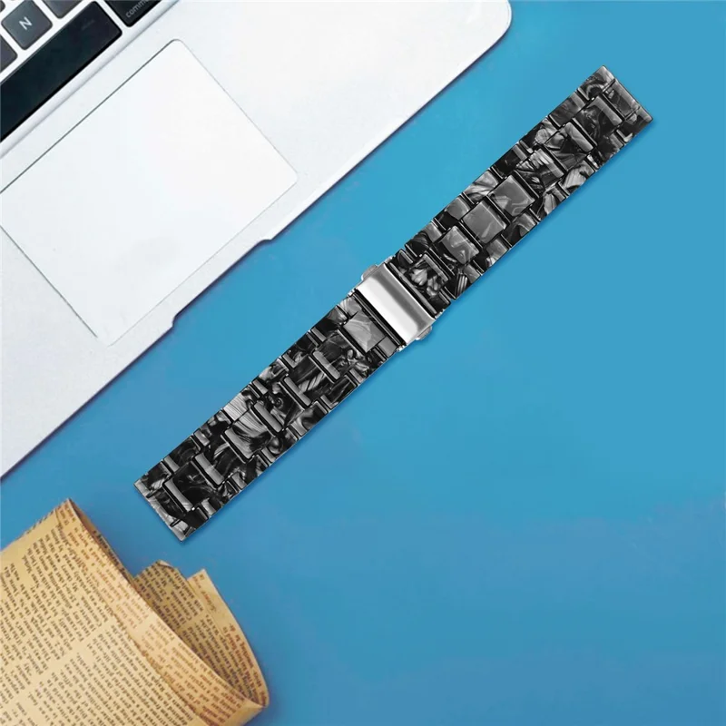 For Garmin Vivoactive 4 Resin Watch Strap 22mm Waterproof Replacement Watch Band - Glossy Black
