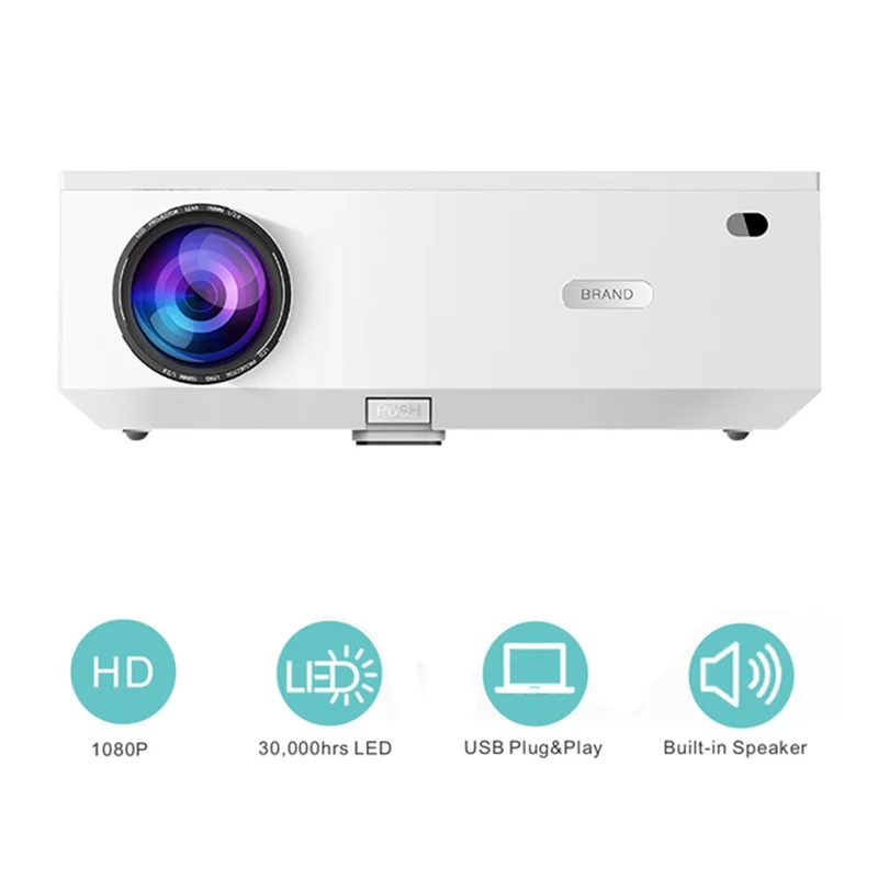 E600S LED Projector Home Theater Full HD 1080P Projector Built-In Hi-Fi Speaker (Sync Screen Edition) - US Plug
